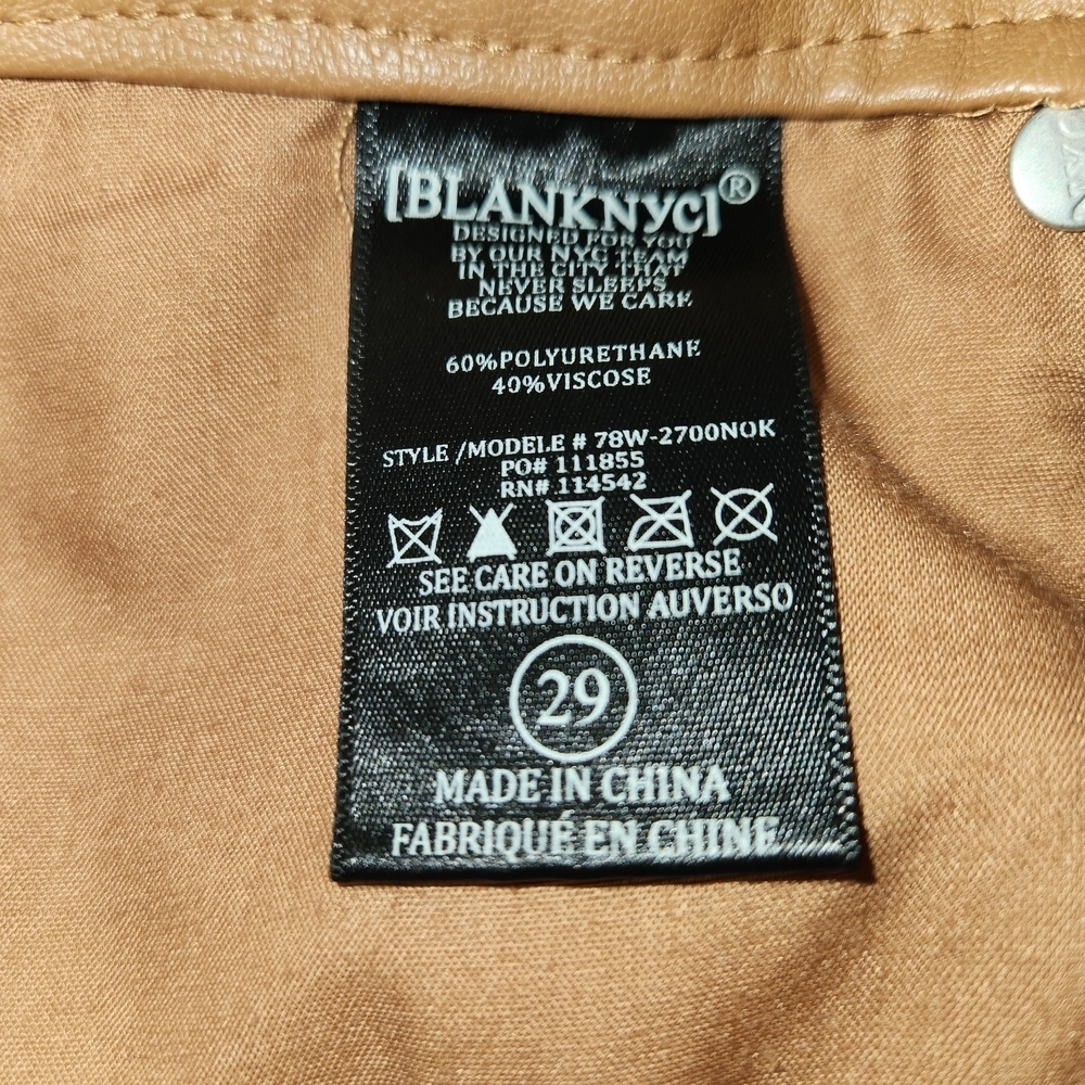 Blank NYC The Baxter Tan Vegan Leather Pants Straight Leg Size 29 High Rise Zip - Picture 10 of 14